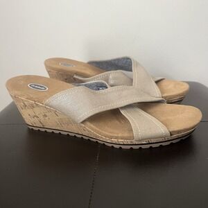 Dr. Scholls Boardwalk Womens Metallic Canvas‎ Wedges Platform Sandals Size 11